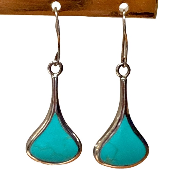 Turquoise and 925 Silver Dangle Teardrop Earrings - Picture 5 of 11